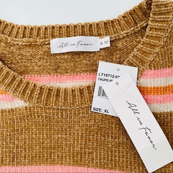 NWT ALL IN FAVOR Stripe Crop Sweater In Taupe-pink Size X Large - Picture 8 of 9